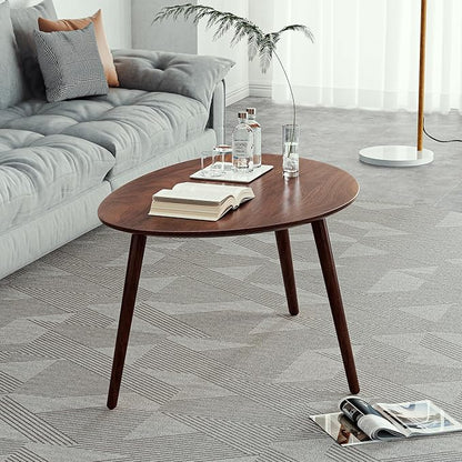 Wayshome Small Oval Coffee Table, 100% Solid Wood Coffee Tables Mid Century Modern Table for Living Room, Side Table End Tables for Home (Walnut Wood Color, 25.59''x17.51''x19.68'')
