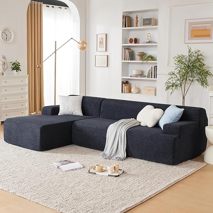 107" Modular Sectional Sofa, Sponge Sectional Sofa Couch for Living Room, High Density Sponges Cloud Couch,Modular L-Shape Sofa with Chaise, (Black)