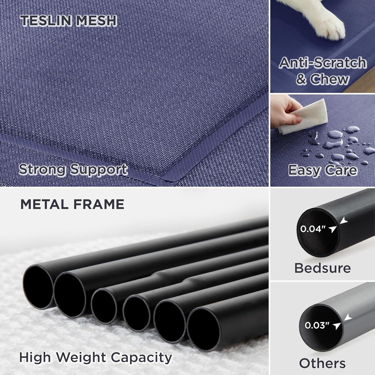 Bedsure Outdoor Elevated Dog Bed Large Sized Dog, Portable Indoor & Outdoor Cooling Raised Cot Pet Hammock Bed with Skid-Resistant Feet, Frame with Breathable Mesh, Deep Sea Blue, 49 inches