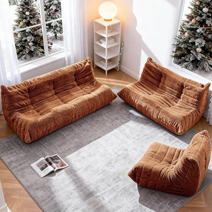 Bean Bag Loveseat Chair Big Sofa Beanbag Chair for Adults Fireside Chair Bean Bag Lounger with Memory Foam Filled for Home,Apartment or Gaming Venue（Brown Teddy）