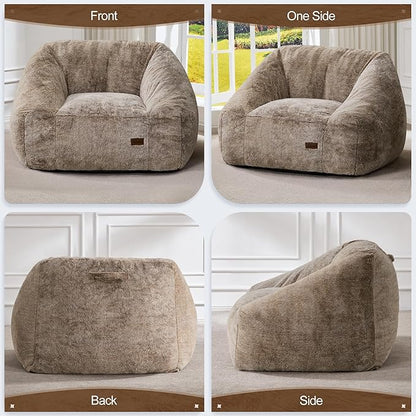 Hobestluk Bean Bag Chairs for Adults Giant Bean Bag Chair with Memory Foam Filling, Adult Beanbag for Bedroom, Living Room(Brown Two-Tone)