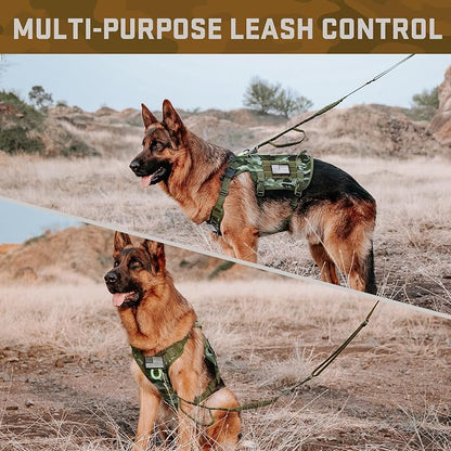 Forestpaw Tactical Dog Harness Tactical Dog Collar with Bungee Leash Set,No Pull Military Dog Harness for Walking Training,Adjustable for Medium Large Dogs,Camouflage Green,Chest 27-40"