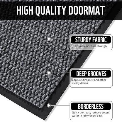 Yimobra Doormat Outdoor Indoor Entrance 47 x 32, All-Season All-Weather Front Door Mat, 100% Waterproof Welcome Matt for Floor Garage Outside Entry, Stain and Fade Resistant,Gray White