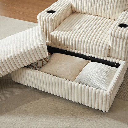 Eafurn 42.5" Oversized Accent Chair with Storage Ottoman Convertible Chaise Lounge, Corduroy Cloud Sofa Chair w/Cupholders, Modern Extra Wide Armchair