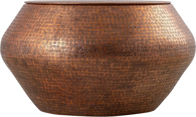 Albany Living Modern Cylindrical Aluminum Hammered Embossed Texturing, Metal Drum Coffee Table with Removable Lid for Storage,Fully Assembled, for The Living Room and Bedroom, Copper