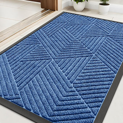 Kitinjoy Front Door Mat Outside Entrance, Sturdy Natural Dirt Trapper, Heavy Duty Rubber Doormat, Low Profile Non-Slip Backing, Easy Clean Floor Mat for Indoor Outdoor Entry, 29.5X17 Inch, Blue