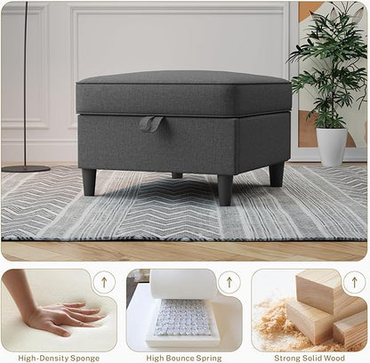 25 inch Square Storage Ottoman for Modular Sectional Sofa, Oversized Bench Ottoman Coffee Table Foot Stool, Convertible Sectional Couch for Living Room, Dark Grey