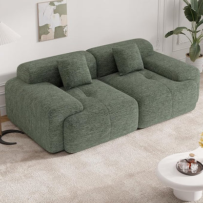 85" Cloud Loveseat Sofa in a Box, Modern Small Couch No Assembly Required, Comfy Deep Seat Boneless Couches for Living Room, Bedroom, Apartment, Green 1 PCS