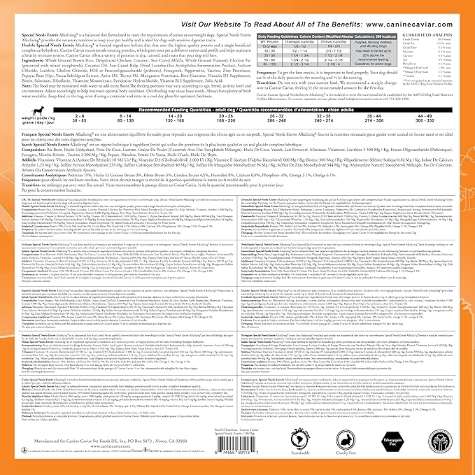 Canine Caviar - Special Needs: Chicken & Brown Rice Alkaline Dry Dog Food, Limited Ingredients, Gluten-Free, Based on Science & Research, Veterinary Alternative Diet (11 Pound Bag)