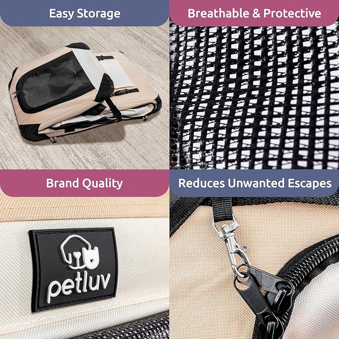 Cat & Dog Pet Carrier, Soft-Sided, Large 24"x16"x16", Fits Large Cat, 2 Cats, or Medium Dog Comfortably, Great for Travel & Vet Visits, Privacy Windows, Removable Bed, Locking Zippers, Foldable