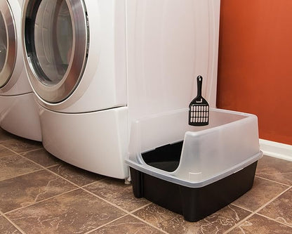 IRIS USA Cat Litter Box Large Open Top with High Sided Walls Tall Scatter Shield Scoop Included Easy Clean Plastic Pan Stain Resistant for Big Cats Kittens Indoor Multi-Cat Households