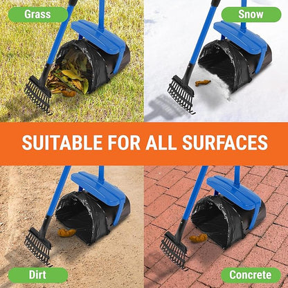 Pupzle Dog Pooper Scooper with Bag Attachment, 40" Long Handle Pooper Scooper for Large Dogs, Dog Poop Scoop for Yard, Large Capacity Swivel Bin and Rake, Lavender Scented Bags (Blue)