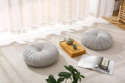 Floor Pillow Meditation Cushion Round Large Floor Pillows Seating for Adults, Velvet Thick Floor Cushions for Yoga Living Room Balcony Outdoor Tatami 18inch（Grey）