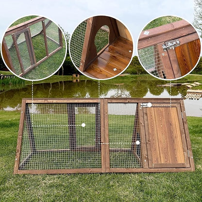 Outdoor Chicken Coop Wooden A-Frame Small Animal Coop Rabbit House Quail Cages with Outdoor Runs & Ventilated Wire Fence Suitable for Garden Backyard Farms 47 x 18 x 19.5 in (Brown)
