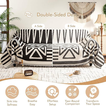 Couch Cover for 2 Cushion Couch Sofa Pet Friendly, Boho Sectional L Shaped Sofa Cover Washable for Dogs Cats Kids, Leather Furniture Protector Slipcover Decor for Living Room, 71"x102"