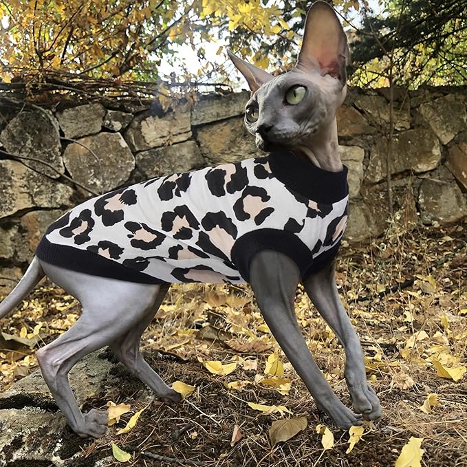 PUMYPOREITY Sphynx Cat Clothes - Stretchy Sweater, Soft Shirt, Pullover Pajamas, Turtleneck for Sphynx, Cornish Rex, Devon Rex - Black, XL