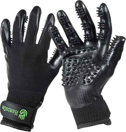 H HandsOn Pet Grooming Gloves - Patented #1 Ranked, Award Winning Shedding, Bathing, & Hair Remover Gloves - Gentle Brush for Cats, Dogs, and Horses (Black, X-Large)