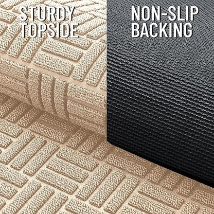 OLANLY Front Door Mat Outside Entrance 59x23, Absorbent, Heavy Duty Sturdy Natural Rubber Doormat Indoor Outdoor, Non-Slip, Stain and Fade Resistant, Low Profile Floor Mat for Entryway, Latte White