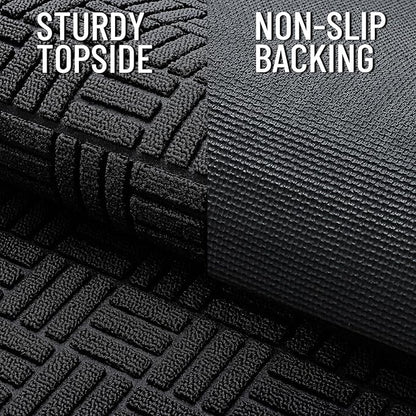 OLANLY Front Door Mat Outside Entrance 29.5x17, Absorbent, Heavy Duty Sturdy Natural Rubber Doormat Indoor Outdoor, Stain and Fade Resistant, Non-Slip Backing Low Profile Floor Mat for Entryway, Black