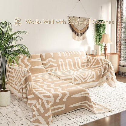 Couch Cover for 2 Cushion Couch Sofa Pet Friendly, Boho Sectional L Shaped Sofa Cover Washable for Dogs Cats Kids, Leather Furniture Protector Slipcover Decor for Living Room, 71"x102"