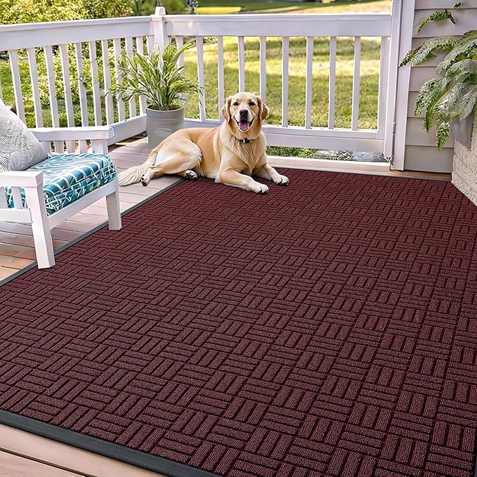 OLANLY Front Door Mat Outside Entrance 71x47, Absorbent, Heavy Duty Sturdy Natural Rubber Doormat Indoor Outdoor, Non-Slip, Stain and Fade Resistant, Low Profile Floor Mat for Entryway, Burgundy