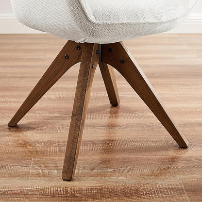 Art Leon Desk Chair No Wheels, Mid Century Modern Office Chair, Swivel Accent Chair with Oak Wood Legs, Fabric Upholstered Arm Chair, Ivory