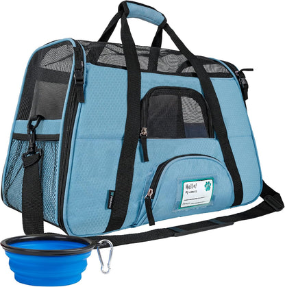 PetAmi Airline Approved Pet Carrier for Cat, Soft Sided Dog Carrier for Small Dogs, Cat Travel Supplies Accessories for Indoor Cats, Ventilated Pet Carrying Bag Medium Large Kitten Puppy, Small Blue