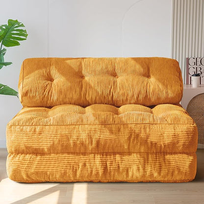 MAXYOYO Folding Sofa Bed, Convertible Sleeper Chair with Pillow Foldable Matress with Back Support, Portable Fold Out Chair Bed Comfy Floor Sofa Lounge for Living Room Bedroom, Orange Double