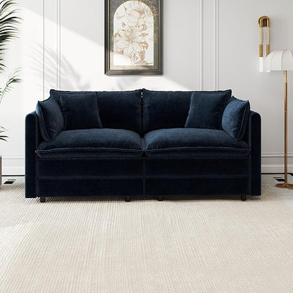 Aoowow Modular Sectional Sofa Modern Convertible Loveseat Couch,77.16 Inch Deep 2-Seater Sofas Comfy Chenille Cloud Sofas and Couches with Pillows for Living Room Apartment（Blue）