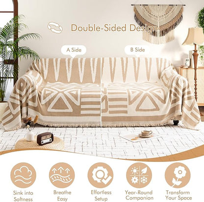 Couch Cover for 2-3 Cushion Couch Sofa Pet Friendly, Boho Sectional L Shaped Sofa Cover Washable for Dogs Cats Kids, Leather Furniture Protector Slipcover Decor for Living Room, 71"x118"