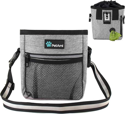 PetAmi Dog Treat Pouch, Pet Treat Pouch for Training, Dog Walking Bag Holder for Kibbles, Pet Food Toy, Dog Trainer Essentials Supplies, Poop Bag Dispenser, 3 Ways to Wear (Heather Gray)
