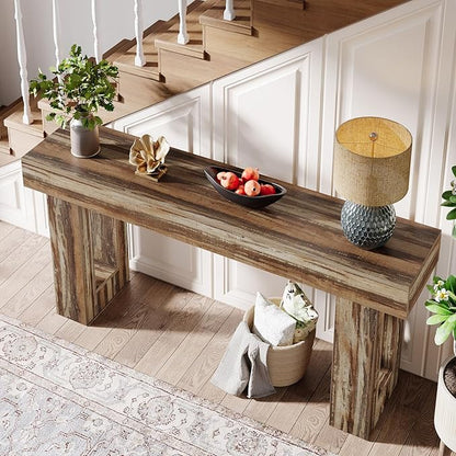 Tribesigns 63-Inch Long Console Table, Farmhouse Wooden Sofa Table Behind The Couch, Narrow Entryway Table for Entrance, Hallway, Living Room (Mottled Gray Brown)