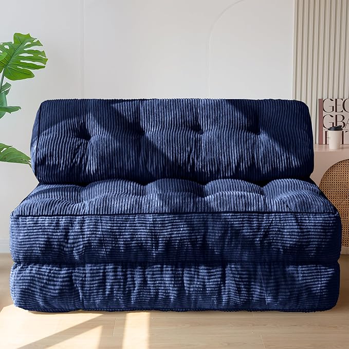 MAXYOYO Folding Sofa Bed, Convertible Sleeper Chair with Pillow Foldable Matress with Back Support, Portable Fold Out Chair Bed Comfy Floor Sofa Lounge for Living Room Bedroom, Navy Double