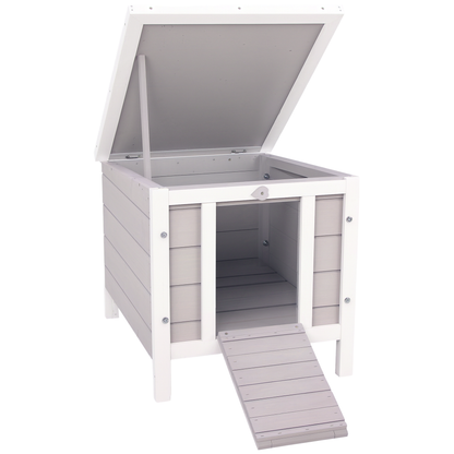 Small Wooden Rabbit Hutch Bunny Cage Guinea Pig Cage Duck House Dog House with Openable & Waterproof Roof, for Rabbits, Chickens, Ducks, Gray