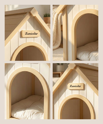 Modern Indoor Wooden Dog House with EVA Cushion – Solid Cedar Pet House for Small Dogs & Cats