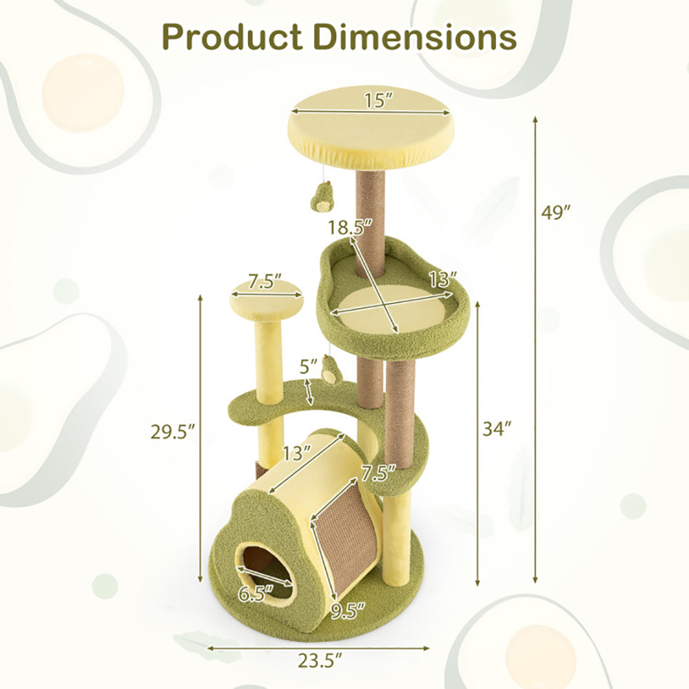 Freestanding Multi-level Avocado Cat Tower With Private Condo