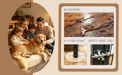 Vintage wood grain dog cage edge,360 degree rotating bowl with safety grade soft silicone material