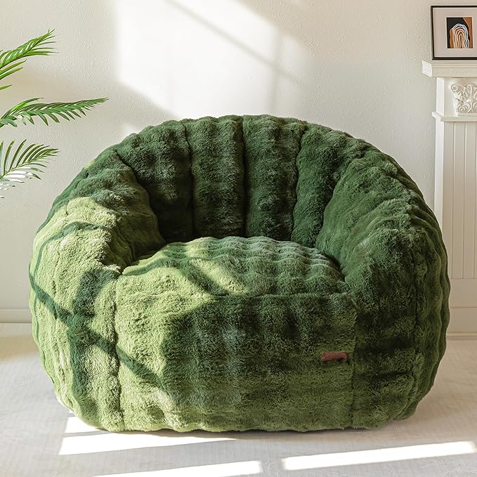 MAXYOYO Giant Bean Bag Chair for Adults, Stuffed Shell-Shaped Large Bean Bag Couch, Cozy Living Room Chair with Filler, Floor Sofa Lazy Sofa for Bedroom Living Room, Green