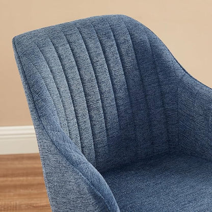 Art Leon Dining Chair, Mid Century Modern Fabric Upholstered Swivel Dining Room Chair with Wood Legs, Leisure Side Chair with Arms for Living Room, Sky Blue