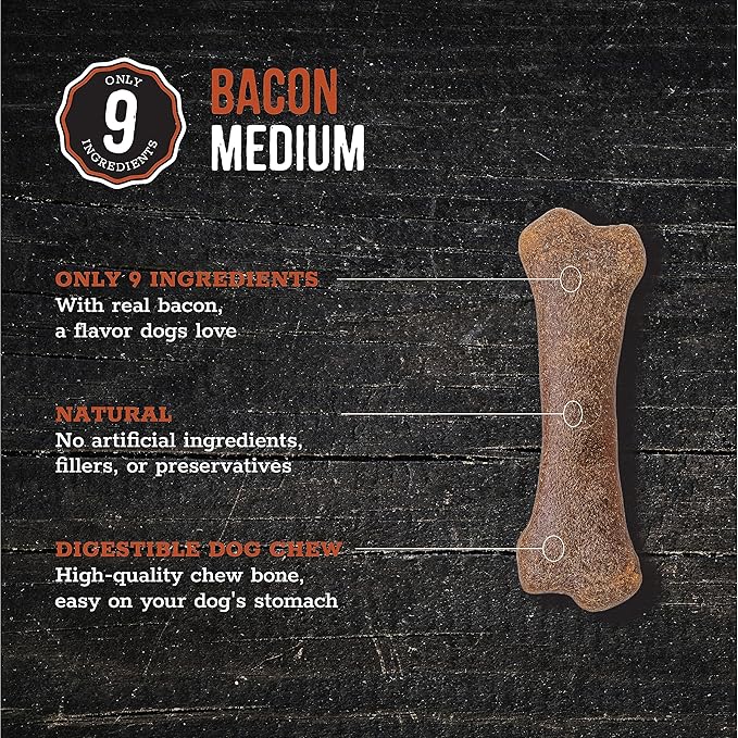 Wholesome Pride Natural & Healthy Dog Chews 2Pk for Medium Dogs, Bacon Flavor, Made in The USA