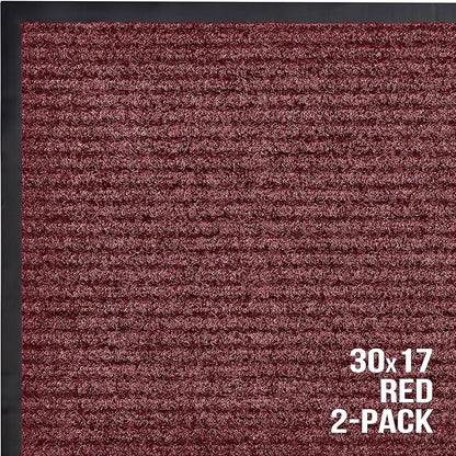 Sierra Concepts 2-Pack Front Door Mat Red - Indoor Outdoor Floor Doormat Rug Entryway Welcome Mats - Entrance Shoe Scraper, Entry Inside Outside, 30" x 17"
