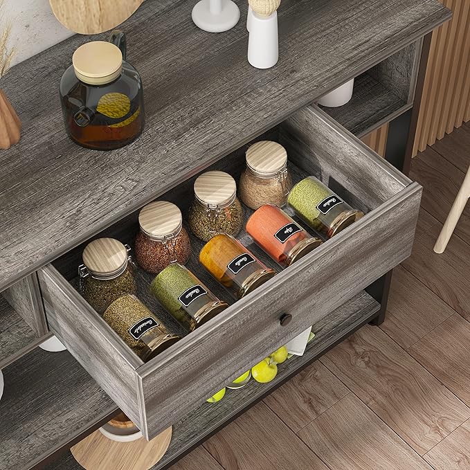 Mexin 47 Inch Console Sofa Table with Drawer, Industrial Entryway Table with Storage Shelves, Storage Organizer for Hallway Living Room Couch Foyer Kitchen Counter, Grey Oak
