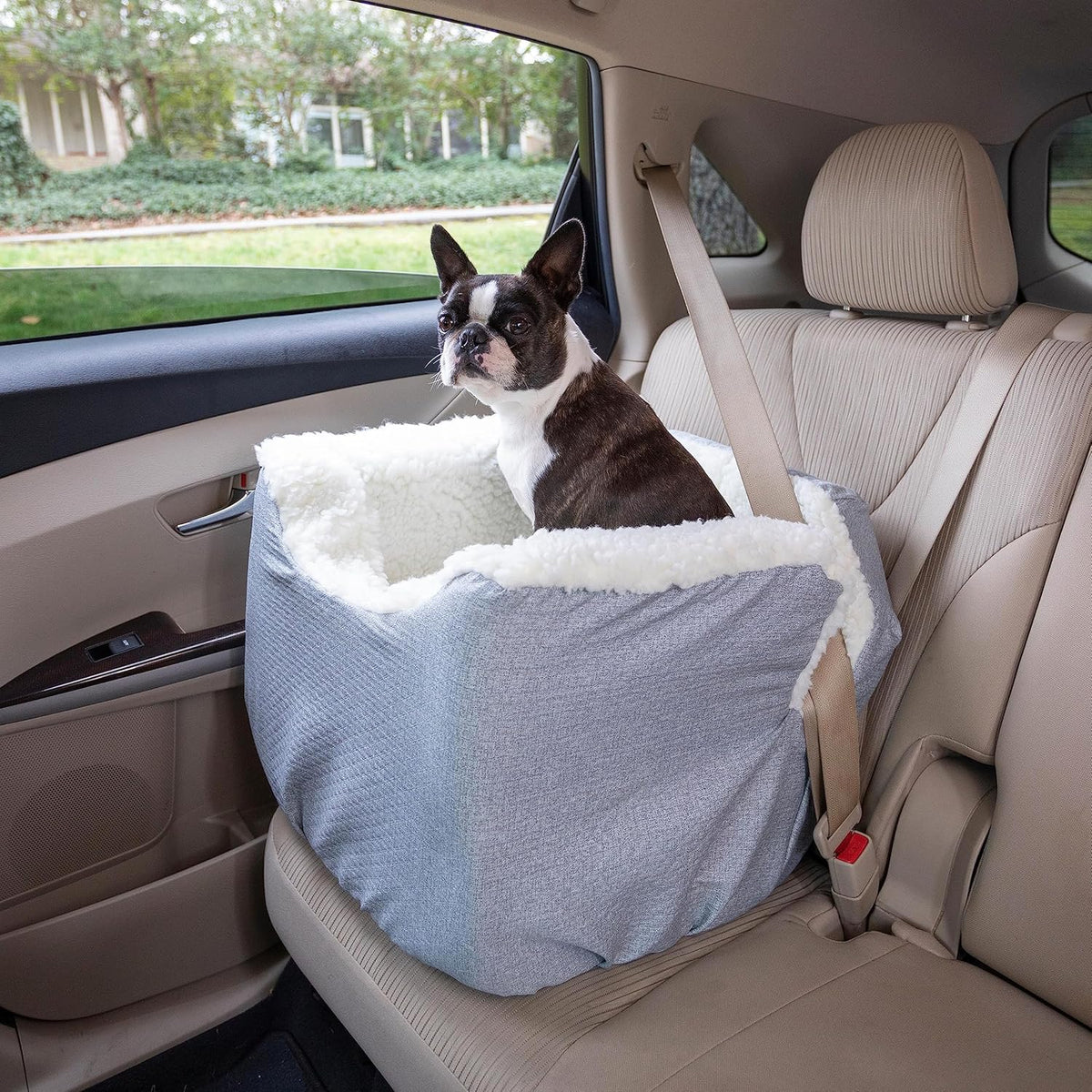 Snoozer Dog Car Seat: Lookout I Dog Booster Car Seat for Dogs Small 5-15 lbs, Size: Small, Fabric: Stone Diamond, Pet Booster to Alleviate Motion Sickness for Dogs, Removable Machine Washable Cover