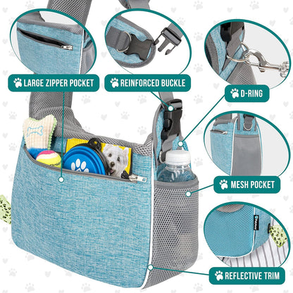 PetAmi Small Dog Sling Carrier, Soft-Sided Crossbody Puppy Carrying Purse Bag, Adjustable Sling Pet Pouch to Wear Medium Dog Cat Travel, Dog Bag for Traveling, Poop Bag Dispenser, Max 10 lbs, Blue
