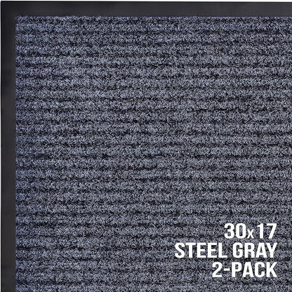 Sierra Concepts Front Door Mat Welcome Floor Mats - Entryway Indoor Outdoor Entrance Doormat, Patio, Porch, Muddy Shoe, Inside Outside Low Profile, 30x17 inches, 2-Pack Gray