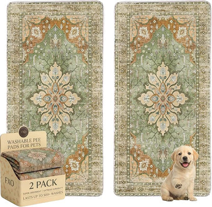 Washable Pee Pads for Dogs,Great Urine Absorbent Reusable Puppy Training Pads,Waterproof,Leak-Proof & Non-Slip Potty Pads for Whelping,Crate,Playpen,Bed.(Green Floral,36"x72")
