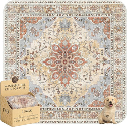 Washable Pee Pads for Dogs,Great Urine Absorbent Reusable Puppy Training Pads,Waterproof,Leak-Proof & Non-Slip Potty Pads for Whelping,Crate,Playpen,Bed.(Orange Amber Floral,72"x72")