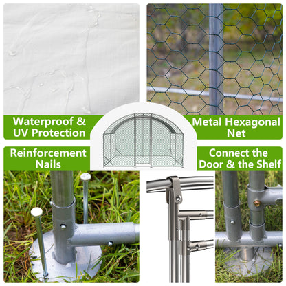 Large Chicken Coop Metal Chicken Run With Waterproof And Anti-UV Cover, Dome Shaped Walk-in Fence Cage Hen House For Outdoor And Yard Farm Use,9.84 X 13.12 X 6.56 Ft