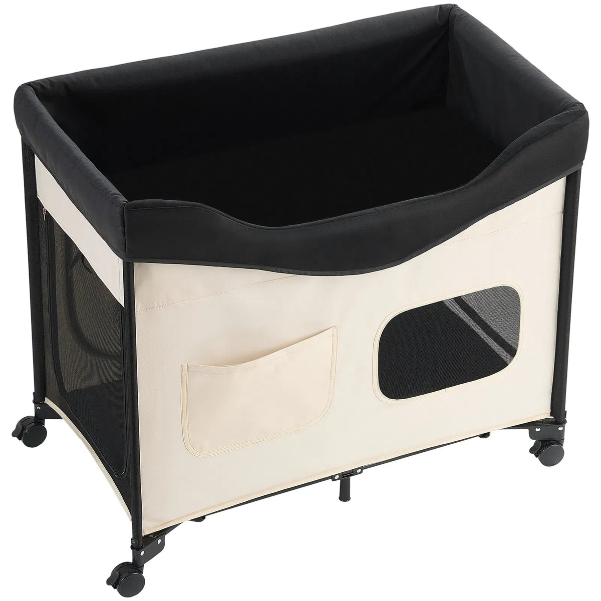 Elevated Lounge Dog Bed XL, Foldable Raised Dog Bed Cot For Large Dogs & Cats, Portable Pet Bed With Wheels, 600D Oxford Cloth & Dutch Velvet Cushion, Indoor & Outdoor Dog Bed With Side Storage Bags,