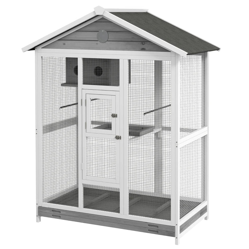 PawHut 64.5 Wooden Bird Cage Aviary, Flight Cage With 4 Perches, Nest And Slide-Out Tray For Indoor Outdoor, GrayMultiple Packages